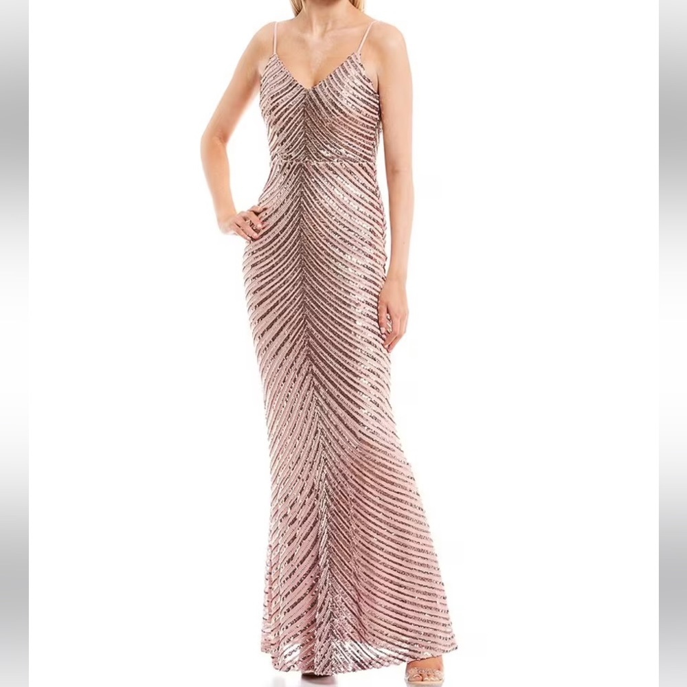 Next Up Beautiful sequined mauve rose prom formal dress